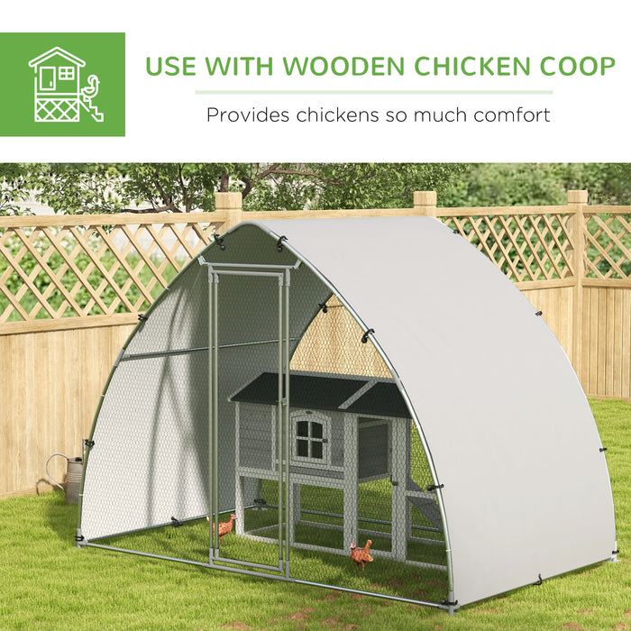 Galvanised Outdoor Chicken Coop with Cover, for 4-6 Chickens, Hens, Ducks, Rabbits, 3 x 1.9 x 2.2m - Silver Tone