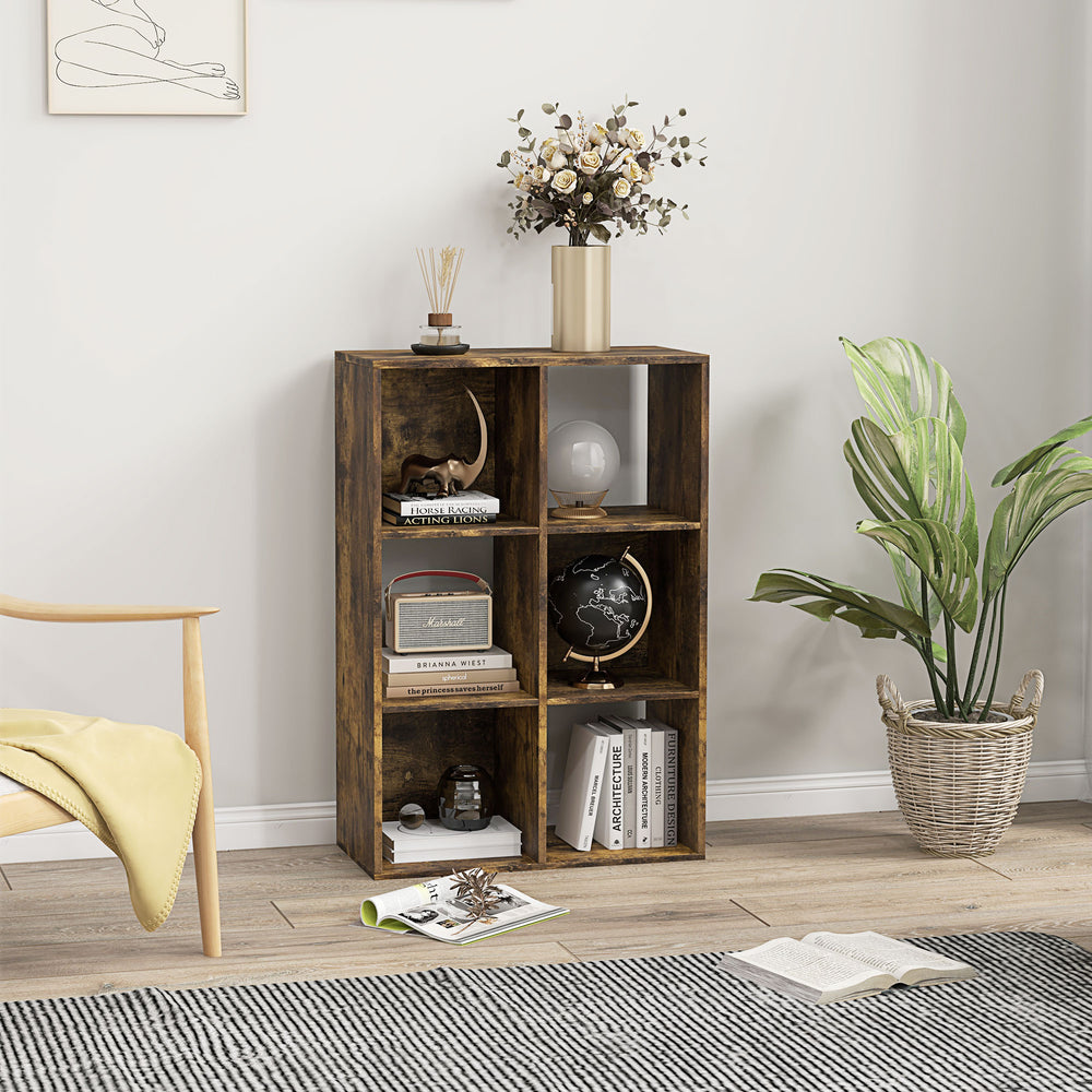 Storage Cabinet Bookcase 6 Cube for Home Office, Rustic Brown