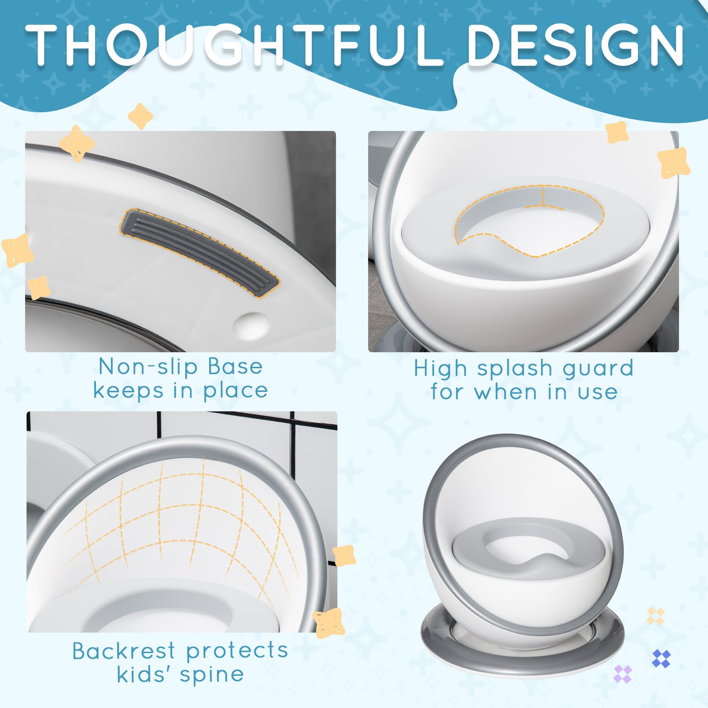 Kids Potty Training Toilet with Brush, Mini Size Training Seat with Removable Inner Pot, Splash Guard, Non-slip Mat, White