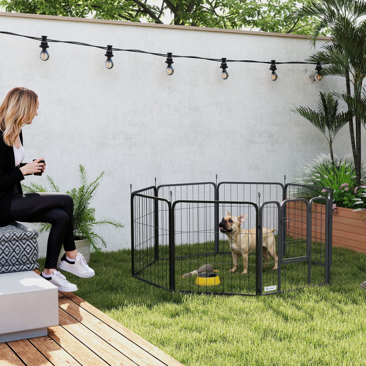 8 Panels Heavy Duty Dog Playpen with Door Indoor Outdoor, 60cm High