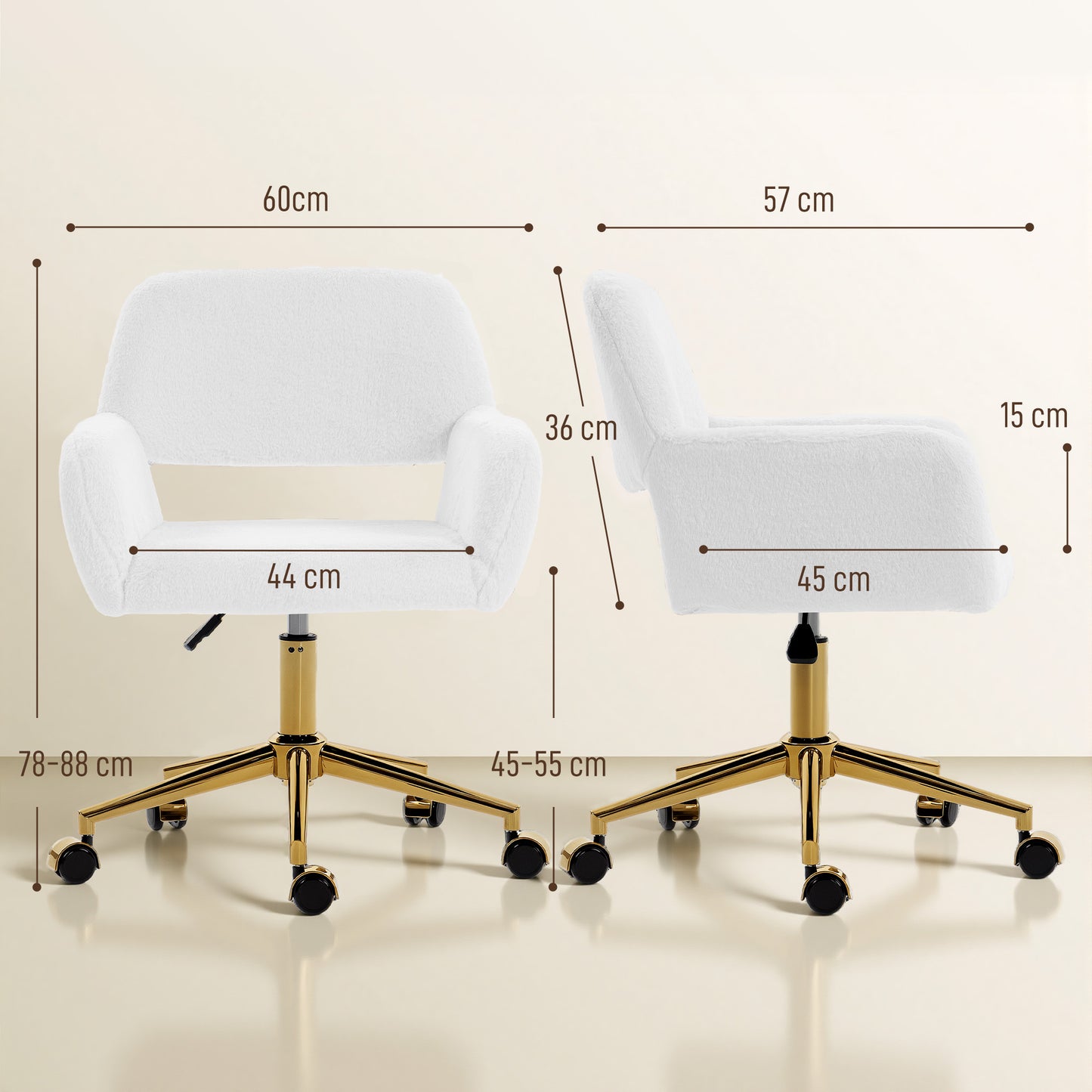 Swivel Office Chair, Vanity Desk Chair with Adjustable Height, Wheels