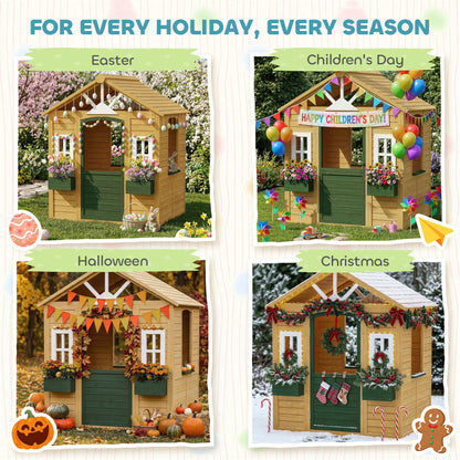 Outdoor Playhouse, Wooden Wendy House with Door, 2 Flower Boxes