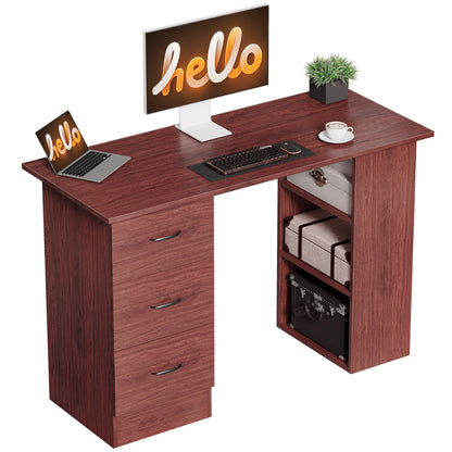 120cm PC Table Workstation Computer Desk w/ Drawers, 3 Shelves Walnut