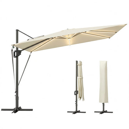3 x 3 m Garden Cantilever Parasol w/ Light, Cover, Wind Protection