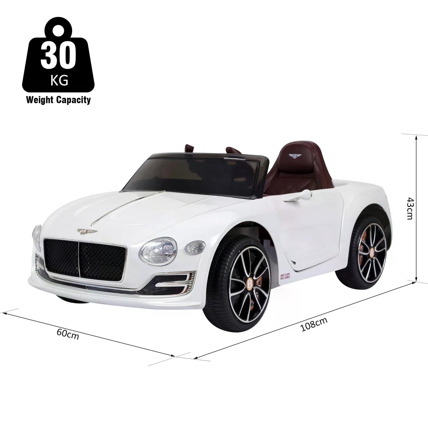 HOMCOM Compatible 12V Kids Children Electric Ride-on Car Bentley GT Twin Motors with LED Lights Music Parental Remote Control White