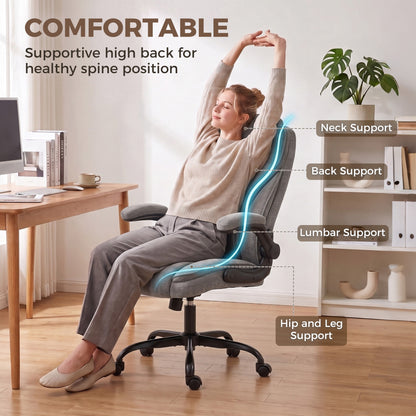 Office Chair, Computer Desk Chair with Flip-up Armrest, Dark Grey