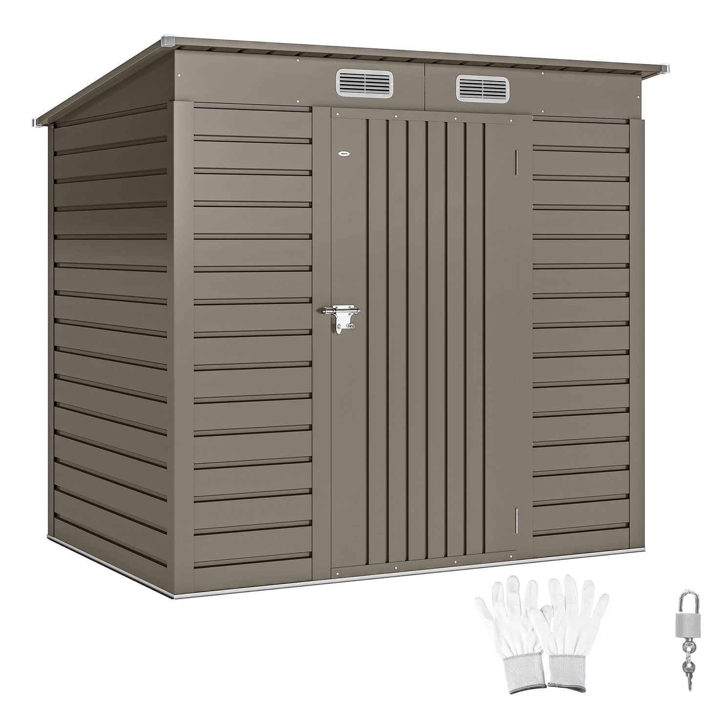 6 x 4FT Galvanised  Metal Garden Shed with Lockable Door, Grey