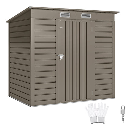 6 x 4FT Galvanised  Metal Garden Shed with Lockable Door, Grey