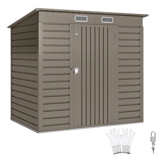 6 x 4FT Galvanised  Metal Garden Shed with Lockable Door, Grey