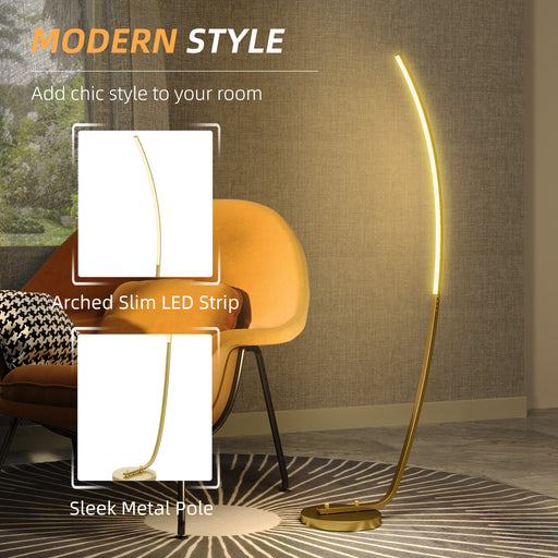 Floor Lamp with LED Strip, Standing Lamp for Living Room, Gold Tone