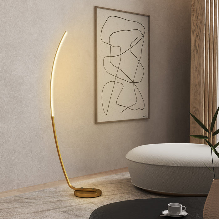 Floor Lamp with LED Strip, Standing Lamp for Living Room, Gold Tone