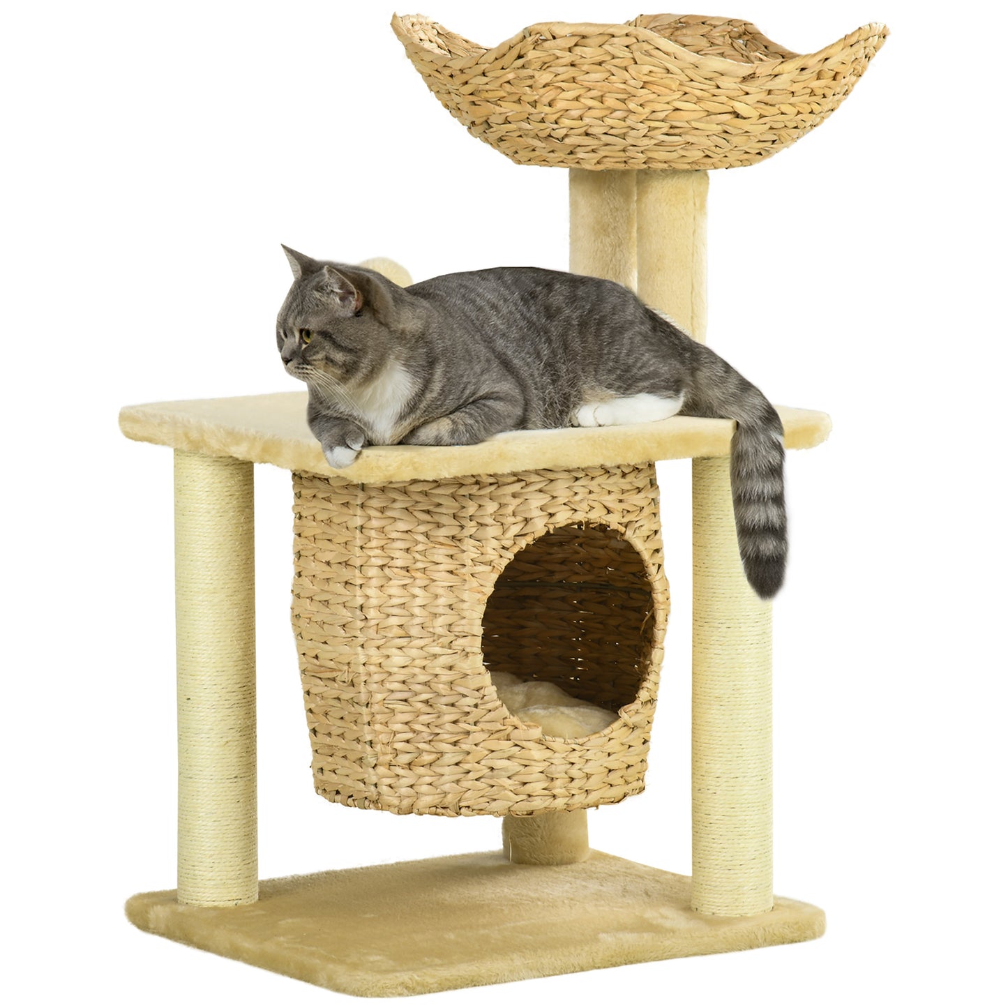 Cat Tree with Scratching Posts, Cat House, Bed, Washable Cushions