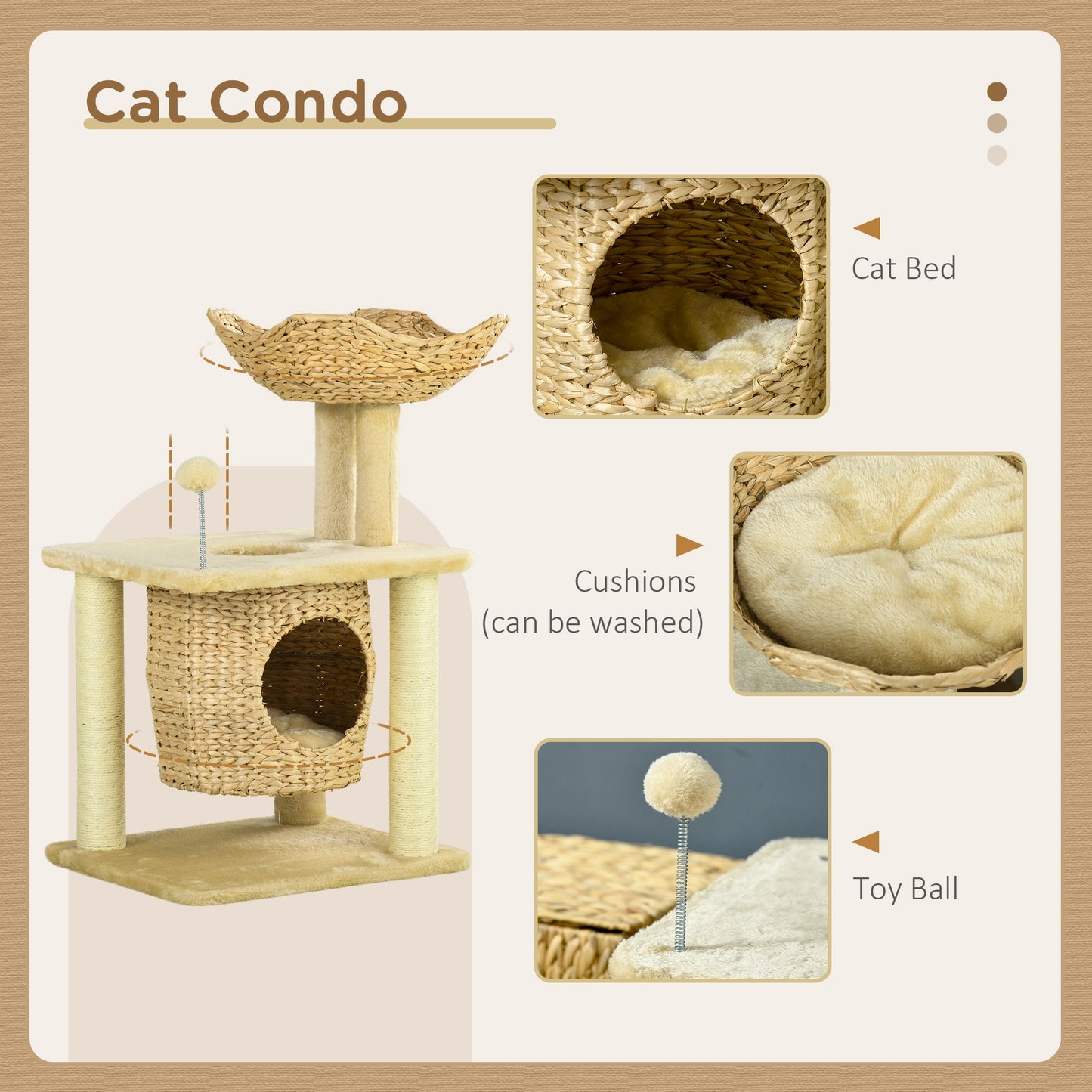 Cat Tree with Scratching Posts, Cat House, Bed, Washable Cushions