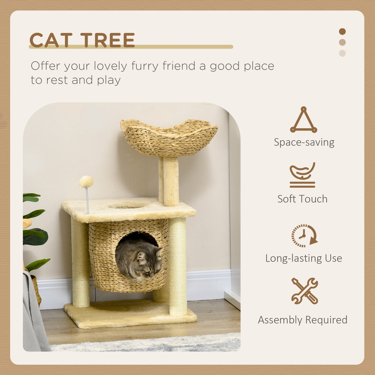 Cat Tree with Scratching Posts, Cat House, Bed, Washable Cushions