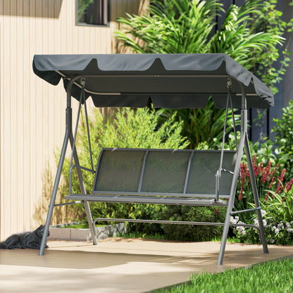Metal Swing Chair 3 Seater Patio Bench w/ Canopy, Dark Grey