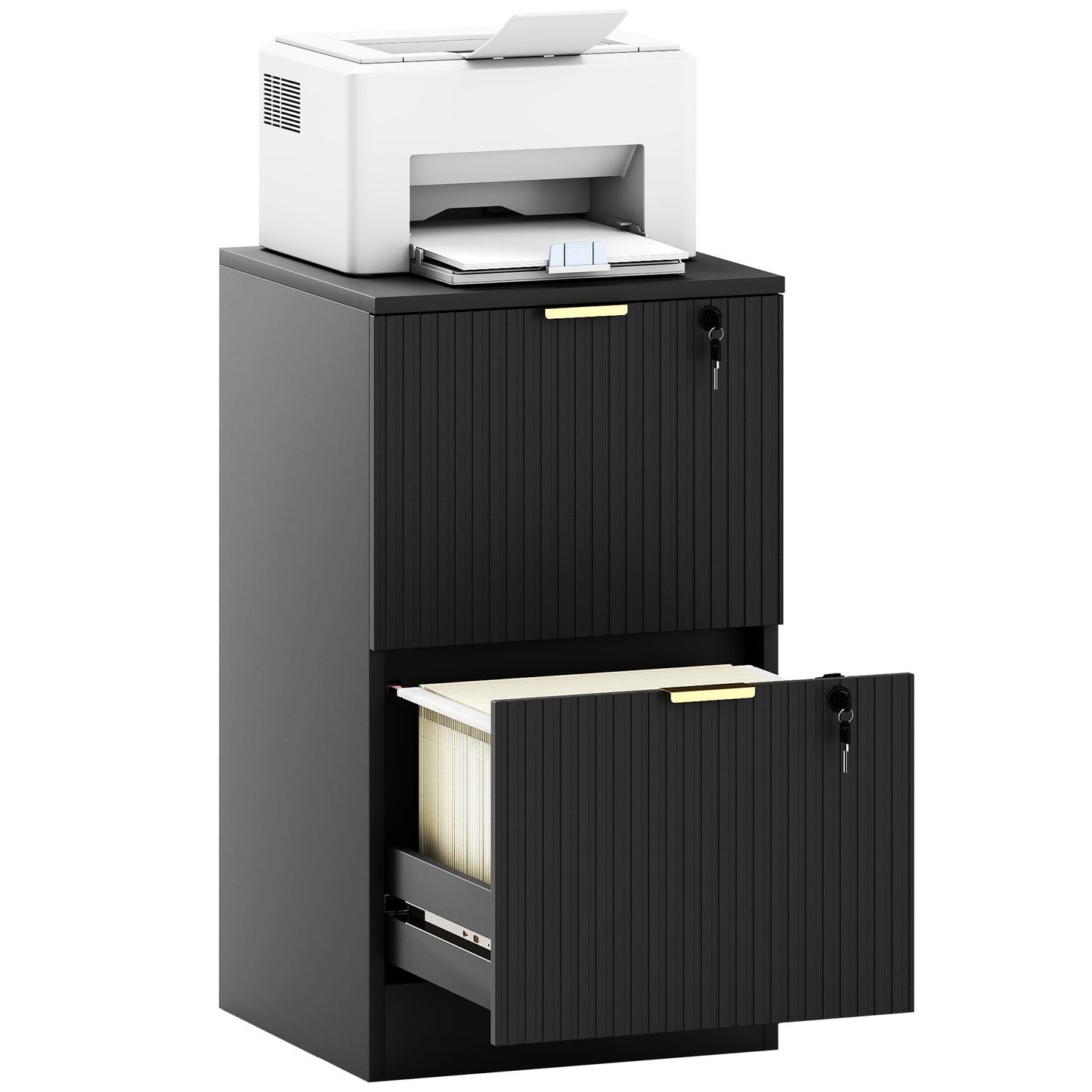 Filing Cabinet, File Cabinet with 2 Lockable Drawers and Hanging Rails