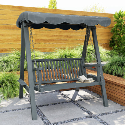 2 Seater Garden Swing Seat with Canopy, Outdoor Hammock Bench, Grey