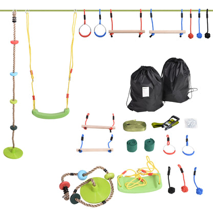 Obstacle Course Kids Slackline w/ Rings Bars Fist Swing Climbing Rope