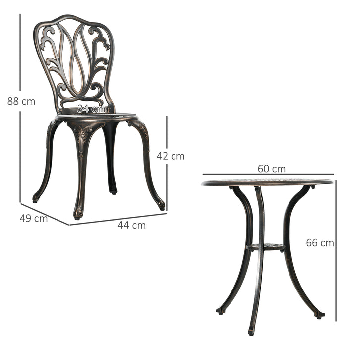 3 Piece Garden Bistro Set Aluminium Outdoor Furniture Set for 2 Patio Chairs and Table with Umbrella Hole Bronze Tone