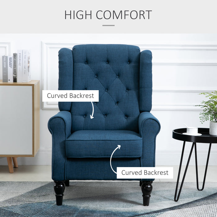 Wingback Accent Chair, Retro Upholstered Button Tufted Occasional Chair for Living Room and Bedroom, Blue