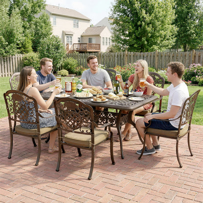 Outdoor Dining Set with Cushions, Parasol Hole, Bronze Tone
