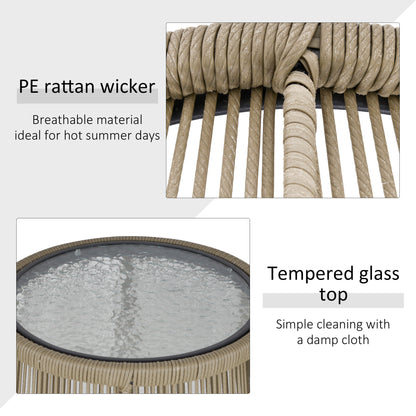 3 PCS Webbed PE Rattan Outdoor Patio Set w/ Cushions Steel Frame Brown