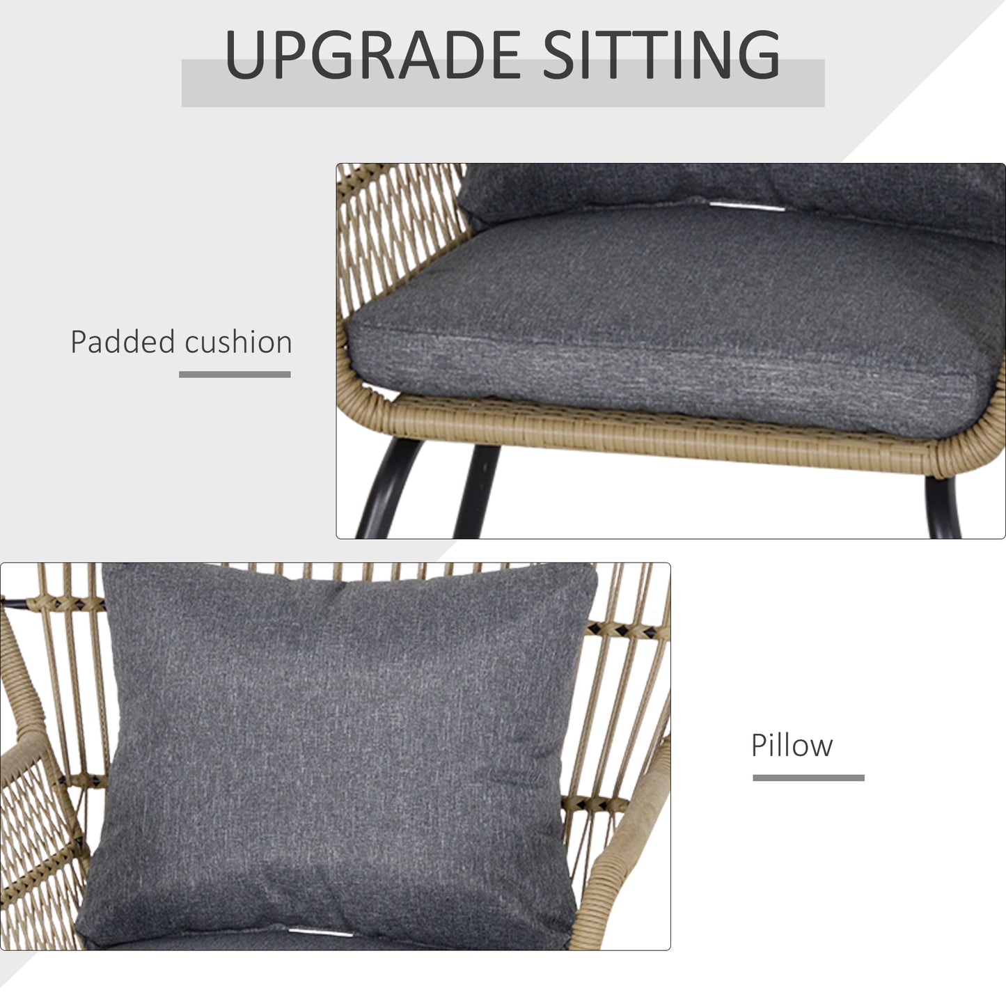 3 PCS Webbed PE Rattan Outdoor Patio Set w/ Cushions Steel Frame Brown