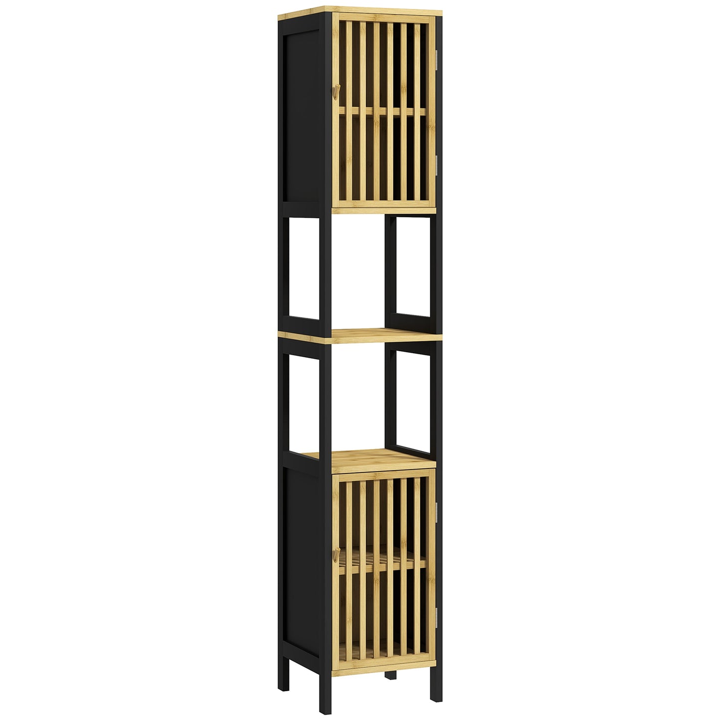 Tall Bathroom Cabinet Bamboo Bathroom Cupboard with Adjustable Shelves