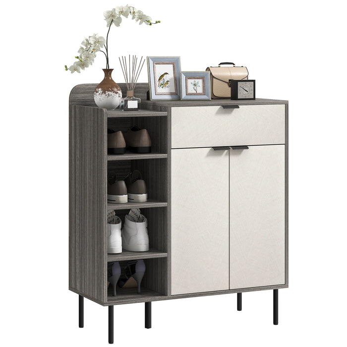 Hallway Shoe Cabinet with 3 Adjustable Shelves Graphite Wood Effect