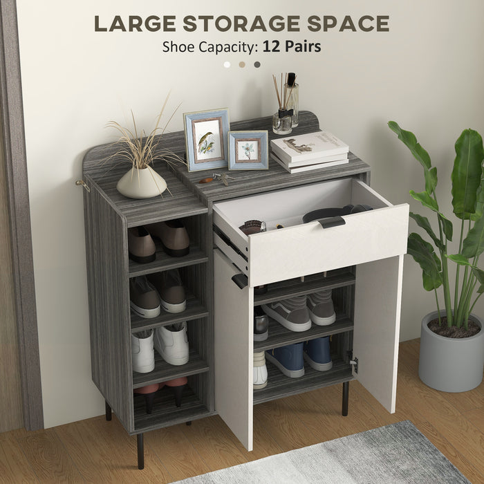 Hallway Shoe Cabinet with 3 Adjustable Shelves Graphite Wood Effect