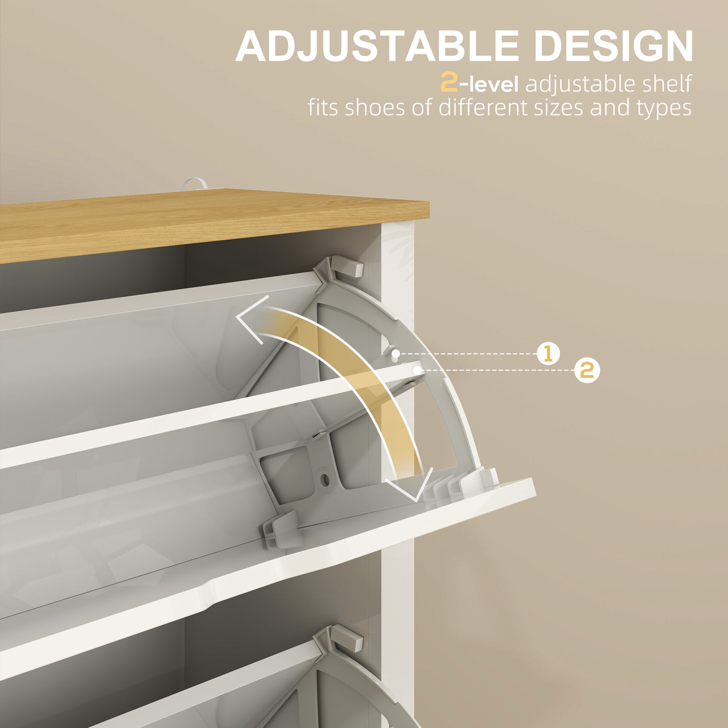 18-Shoe Storage Cabinet 6 Shelves 3 Drawers Tabletop High Gloss White