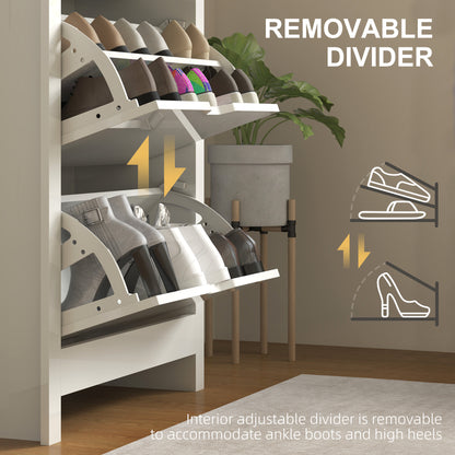 18-Shoe Storage Cabinet 6 Shelves 3 Drawers Tabletop High Gloss White