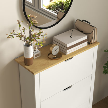 18-Shoe Storage Cabinet 6 Shelves 3 Drawers Tabletop High Gloss White