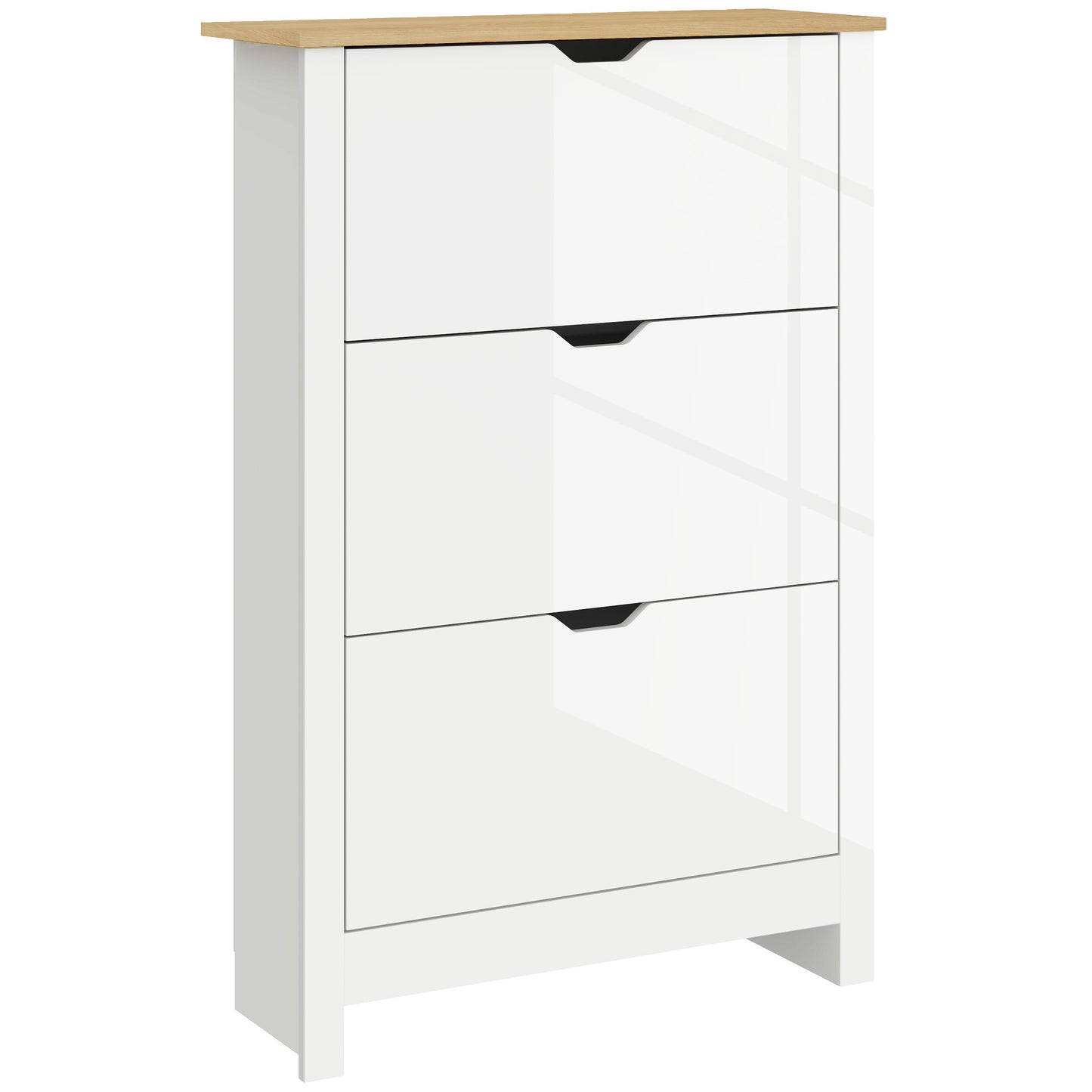 18-Shoe Storage Cabinet 6 Shelves 3 Drawers Tabletop High Gloss White