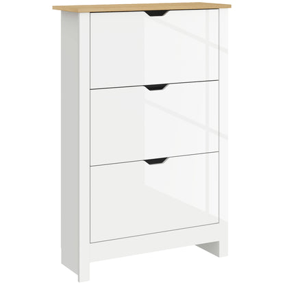 18-Shoe Storage Cabinet 6 Shelves 3 Drawers Tabletop High Gloss White