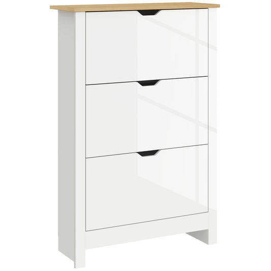 18-Shoe Storage Cabinet 6 Shelves 3 Drawers Tabletop High Gloss White