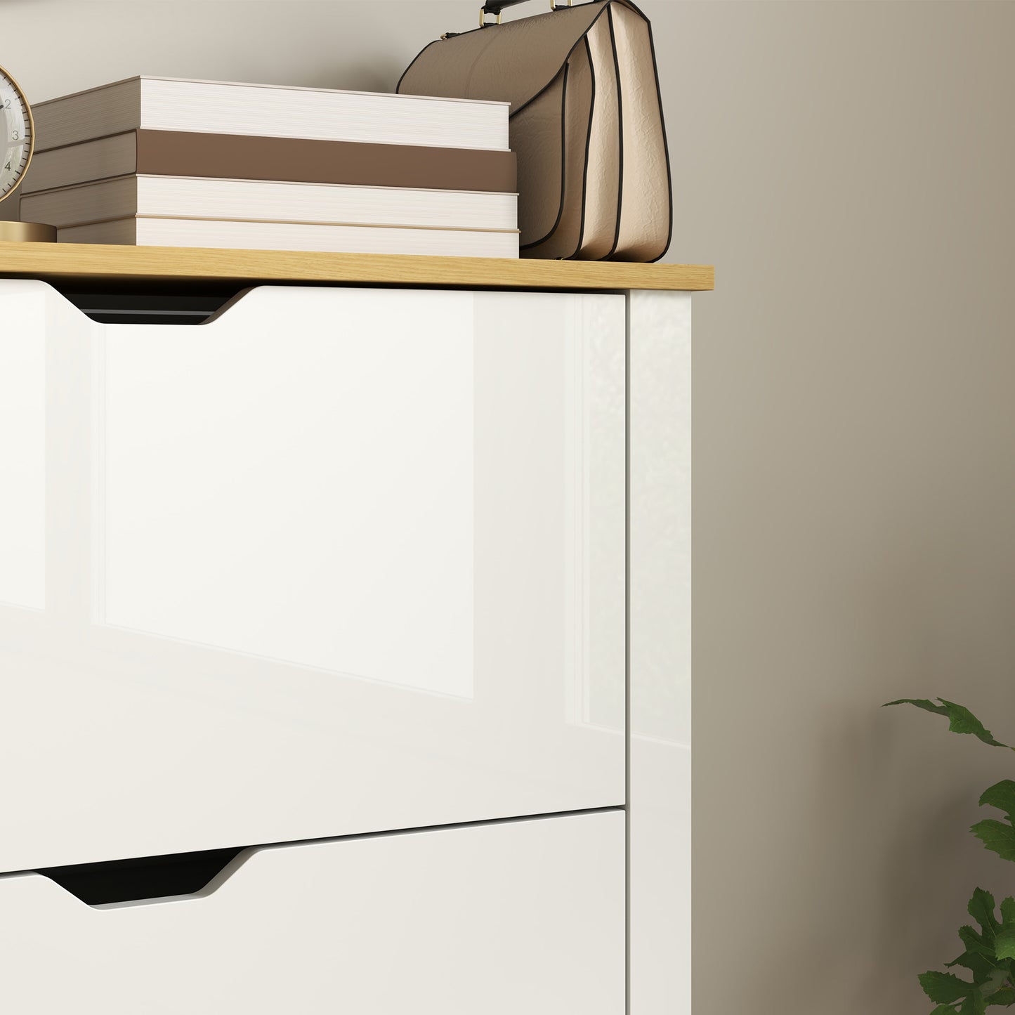 18-Shoe Storage Cabinet 6 Shelves 3 Drawers Tabletop High Gloss White