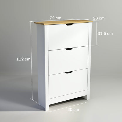 18-Shoe Storage Cabinet 6 Shelves 3 Drawers Tabletop High Gloss White