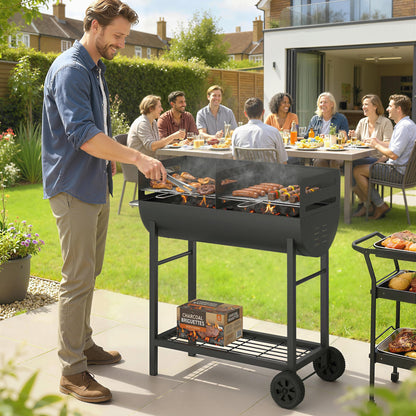 Charcoal Barbecue Grill with 2 Cooking Areas, Wheels