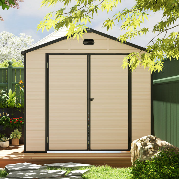 8 x 6ft Garden Shed Storage w/ Foundation Kit, Vents, Cream White