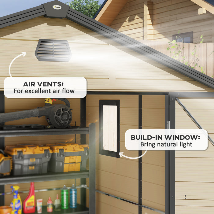 8 x 6ft Garden Shed Storage w/ Foundation Kit, Vents, Cream White