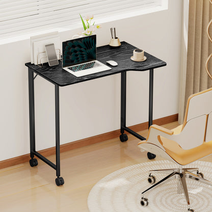 Small Writing Desk with Wheels, Folding Study Table, Black
