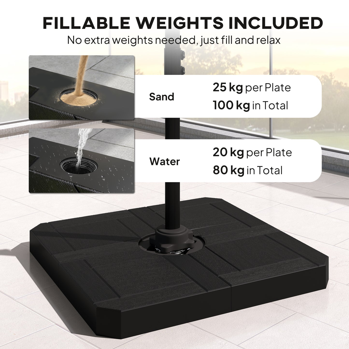 2.4 x 2.4 m Cantilever Parasol w/ Umbrella Weights, Khaki