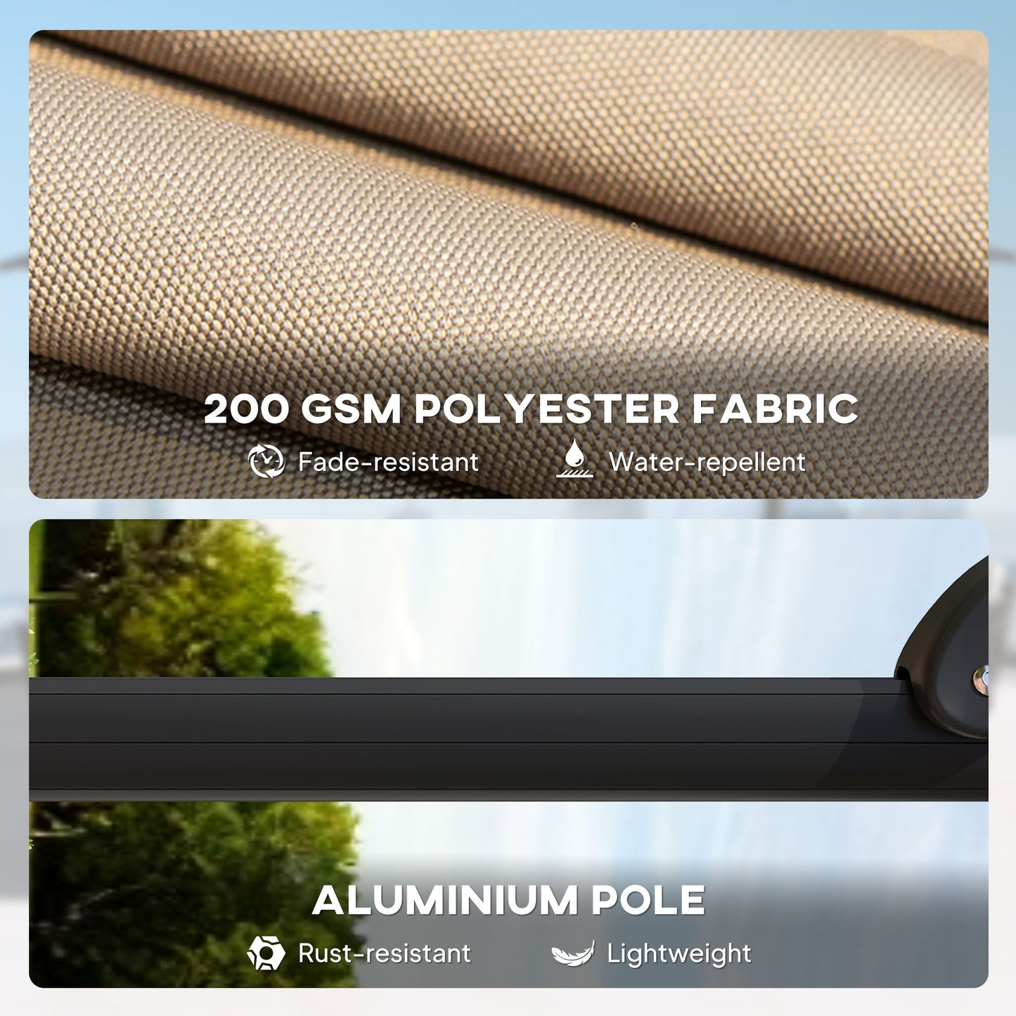 2.4 x 2.4 m Cantilever Parasol w/ Umbrella Weights, Khaki