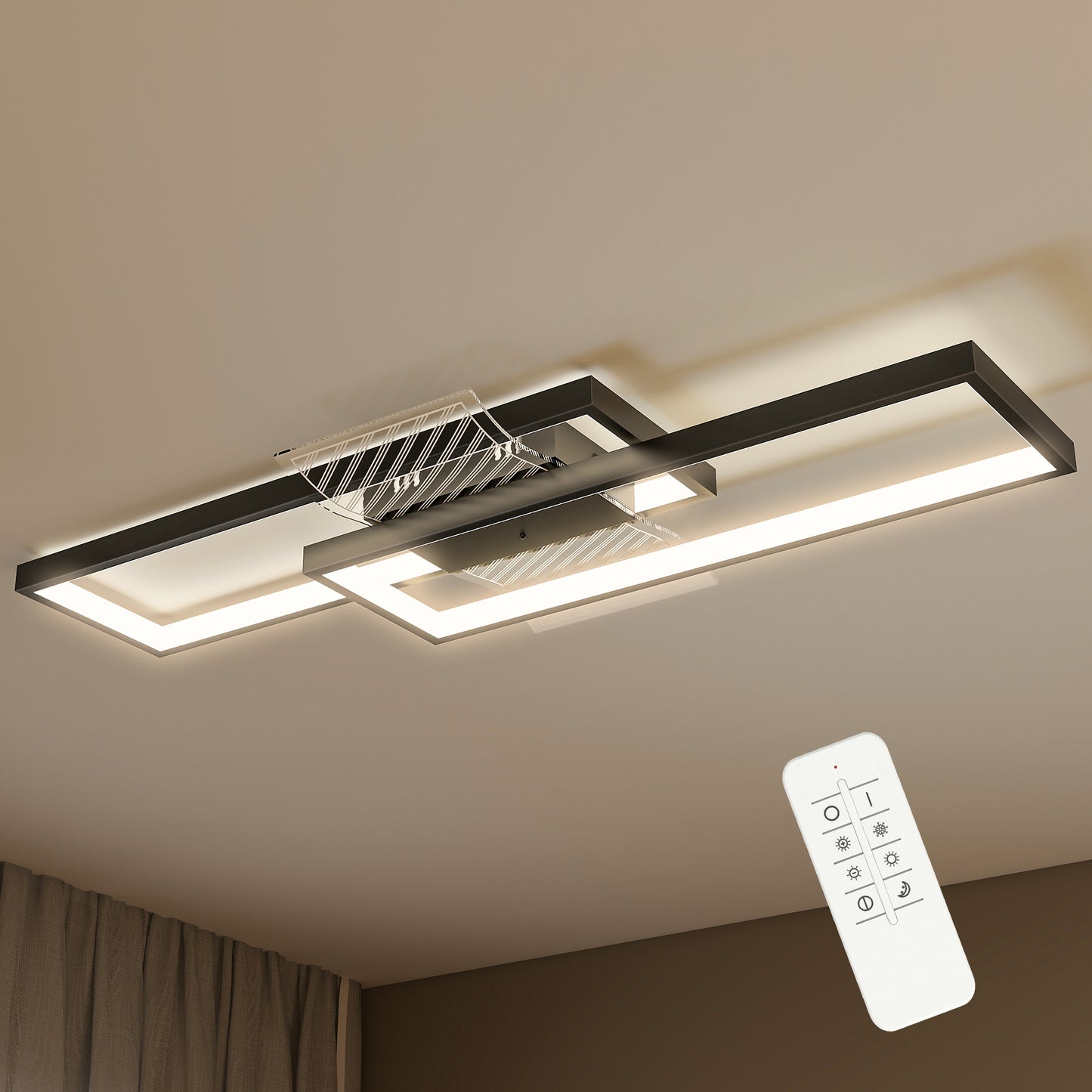 LED Ceiling Light, Dimmable Ceiling Light with Remote Control, Black