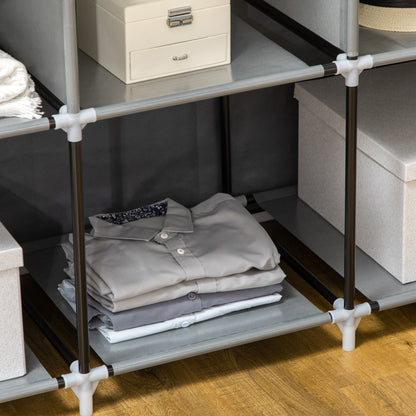 Fabric Portable Wardrobe with 8 Shelves 2 Hanging Rails, Grey