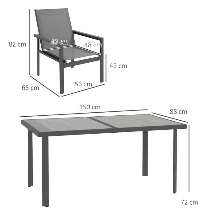 7 Pieces Garden Dining Set w/ Glass Top Dining Table, Outdoor Table and 6 Armchairs w/ Breathable Mesh Fabric Seats and Backrest