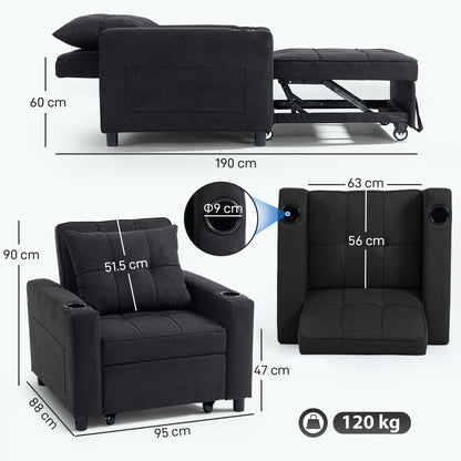 3-in-1 Sofa Bed, Convertible Sleeper Chair with Adjustable Backrest
