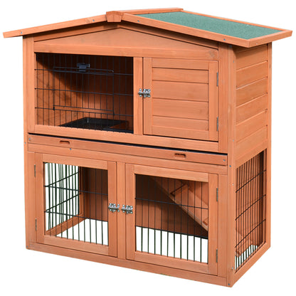 Rabbit Hutch, 2-Tier Bunny Cage with No-Leak Tray & Ramp, Outdoor