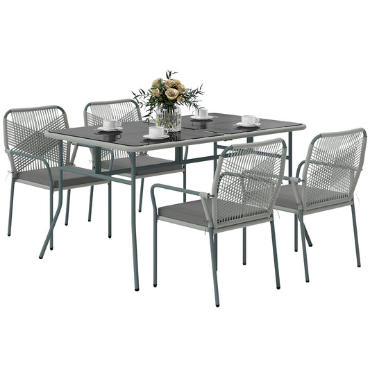 5 Piece PE Rattan Garden Dining Set with Cushions, Light Grey